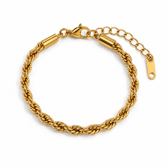 Maelle Rope Bracelet – gold twisted rope chain with lobster clasp and extender
