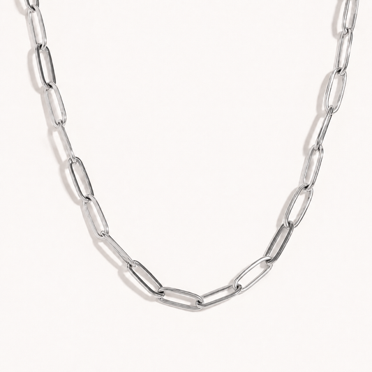 TAIA Maris Paperclip Necklace silver on a light background