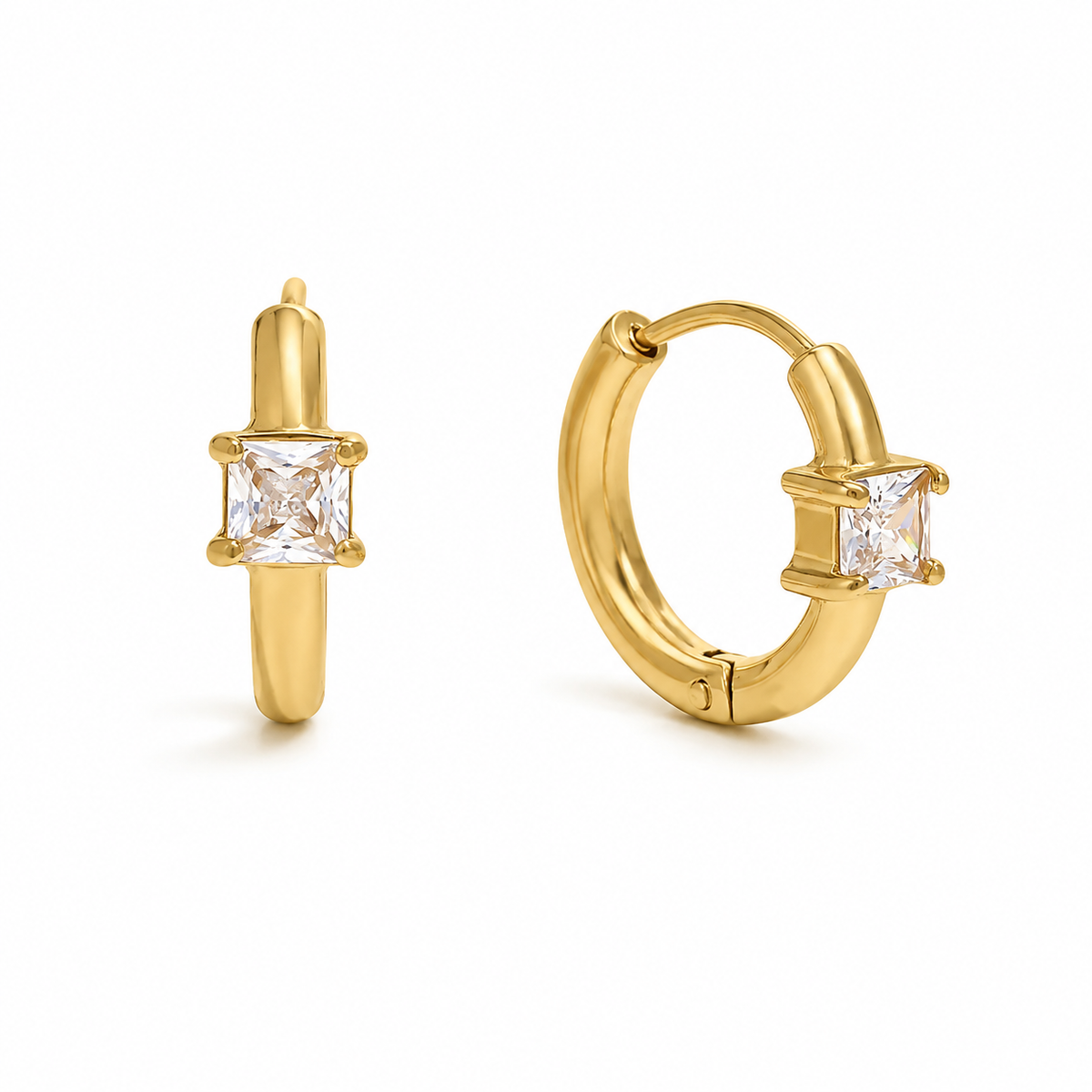Alessia Zircon Huggie Earrings on a pure white background