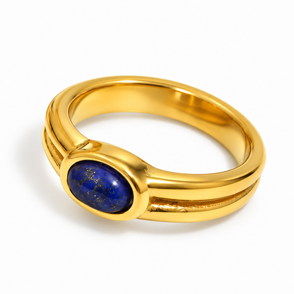 Alix Trio Stone Ring in Lapis on white — TAIA Jewellery