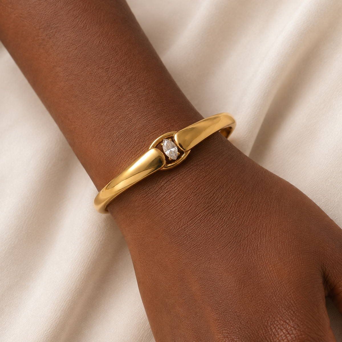 Arden Zircon Cuff Bracelet – gold cuff worn on wrist