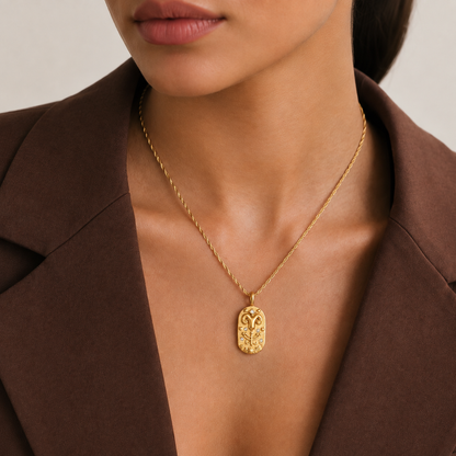 Astria Zodiac Necklace worn by a model in a close-up