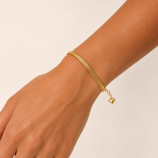 Close-up of the Aven Herringbone Bracelet worn on the wrist