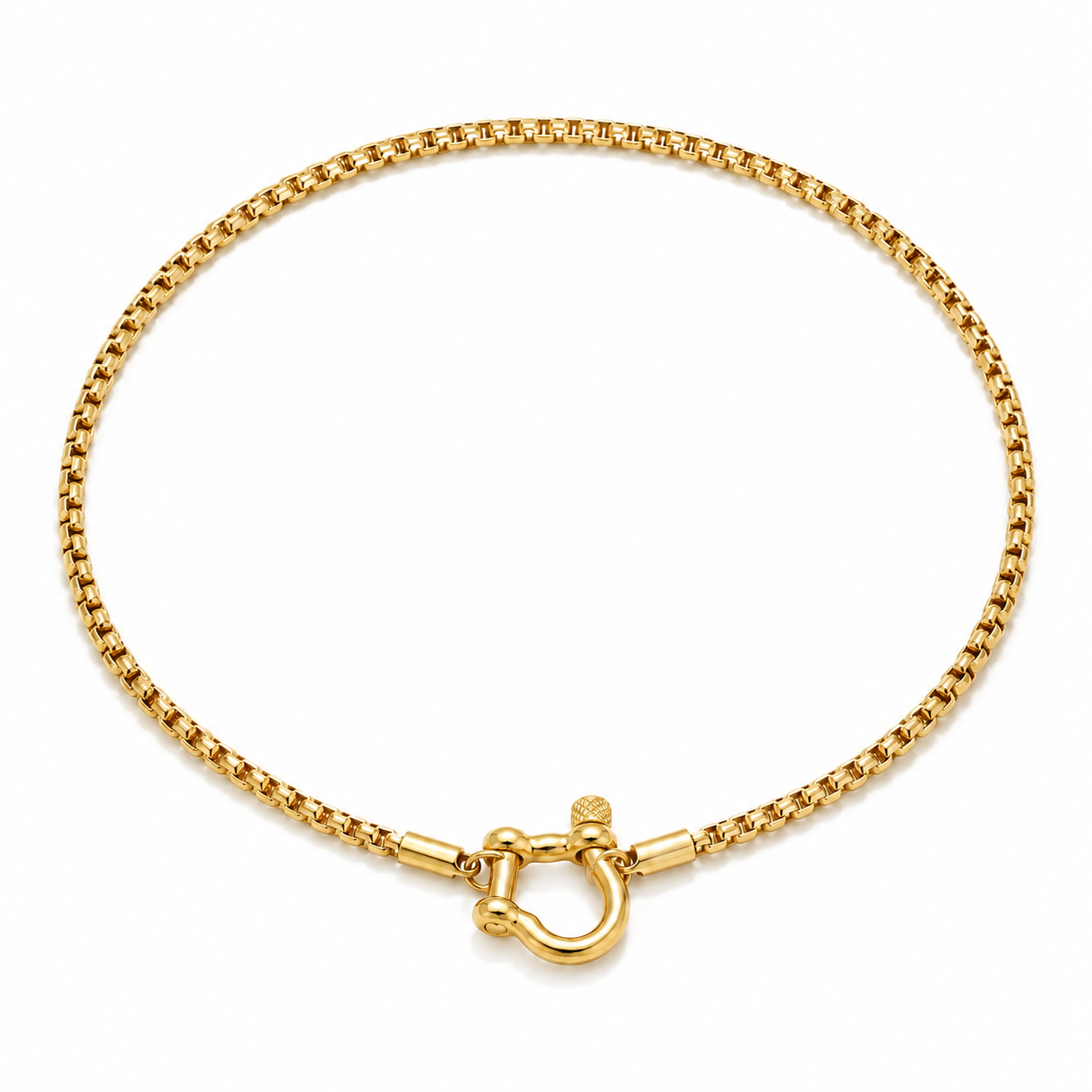 Cassia Shackle Chain Necklace in gold on a pure white background