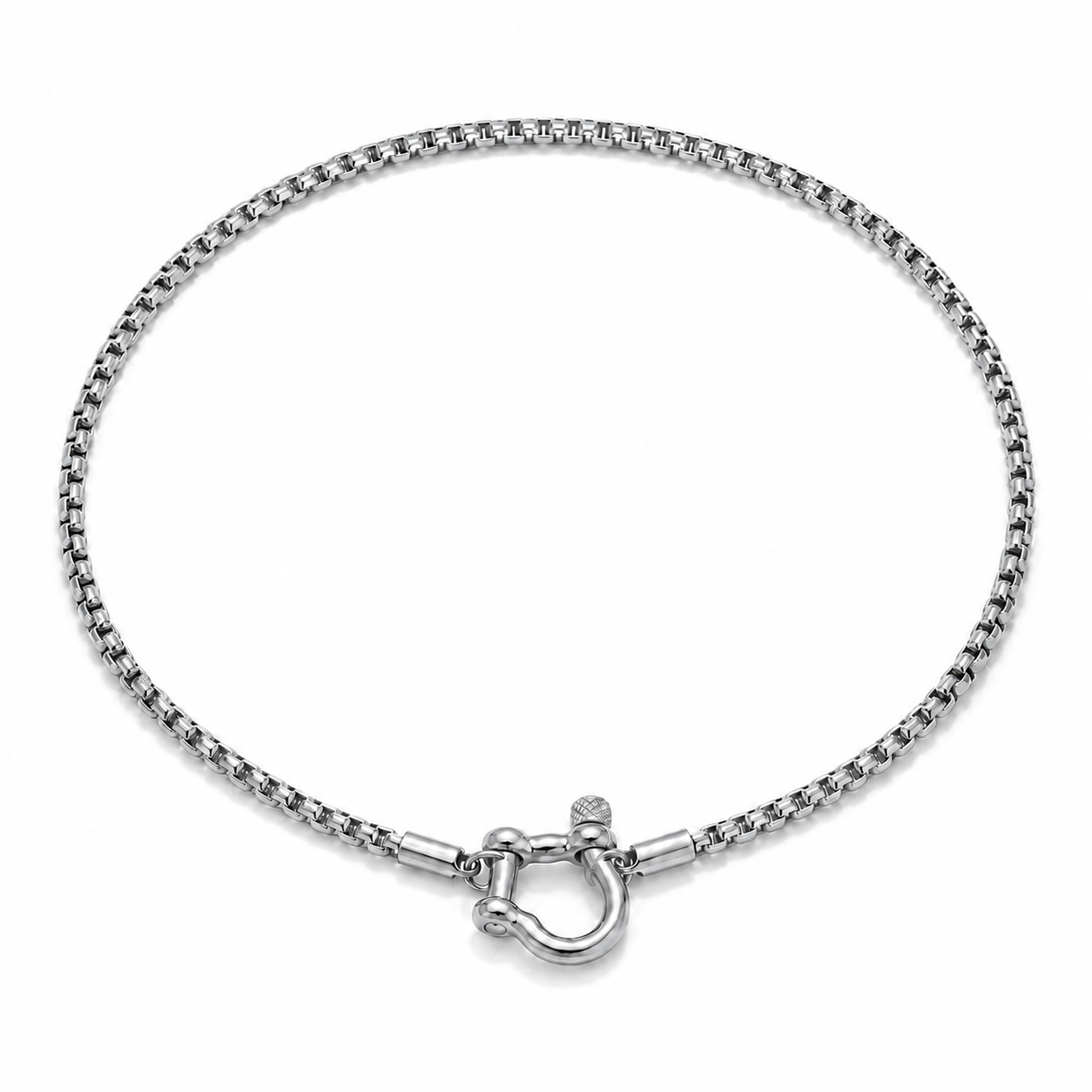 Cassia Shackle Chain Necklace in silver on a pure white background