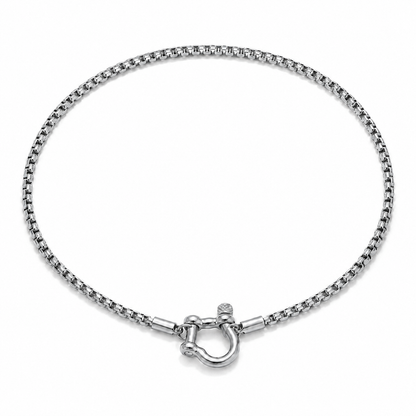 Cassia Shackle Chain Necklace in silver on a pure white background