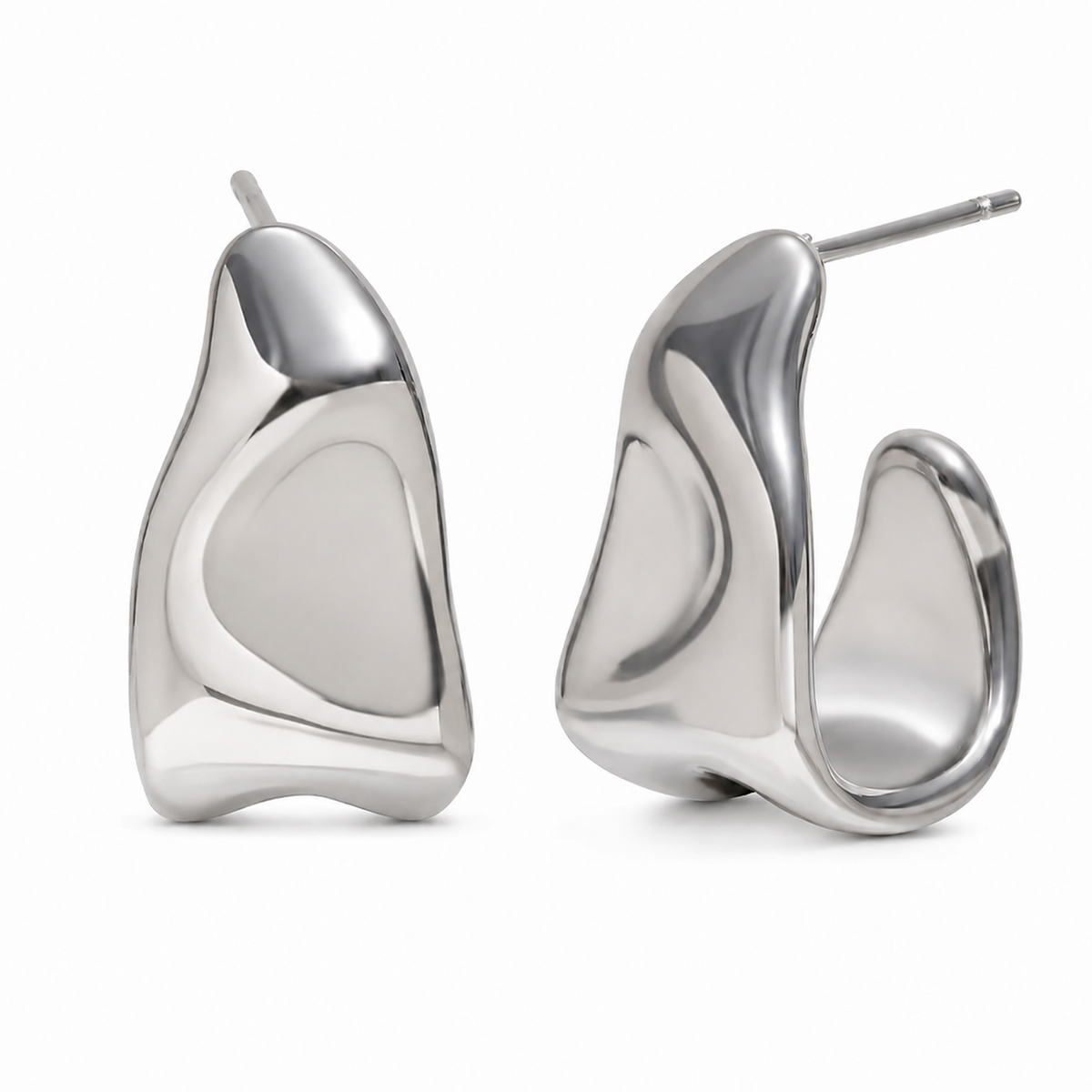 Elodie Earrings – silver sculptural curved stud earrings