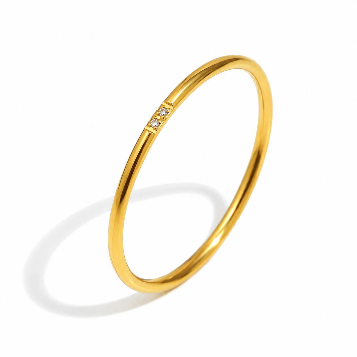 Eloise Zircon Stack Ring – slim gold band with two clear stones