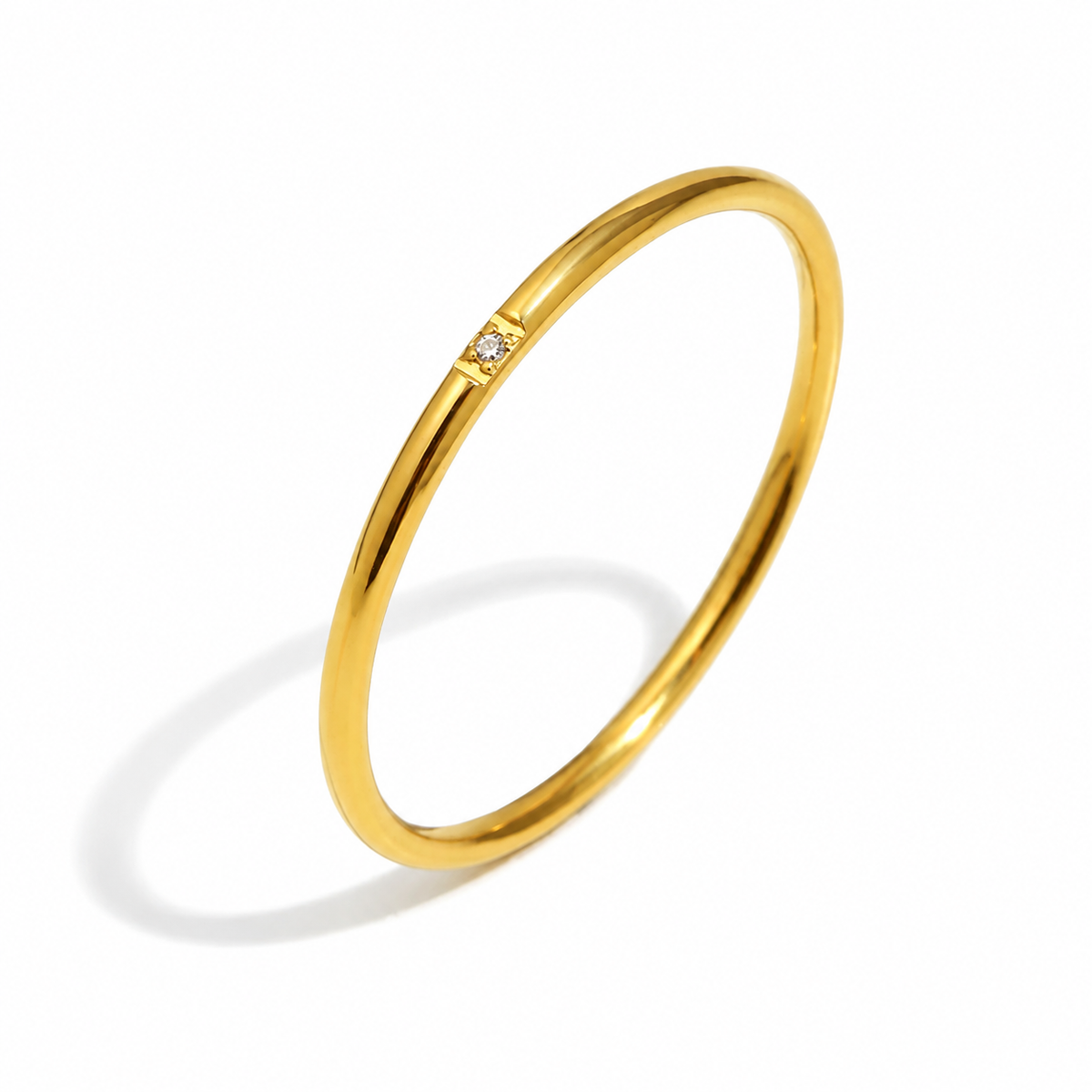 Eloise Zircon Stack Ring – slim gold band with one clear stone