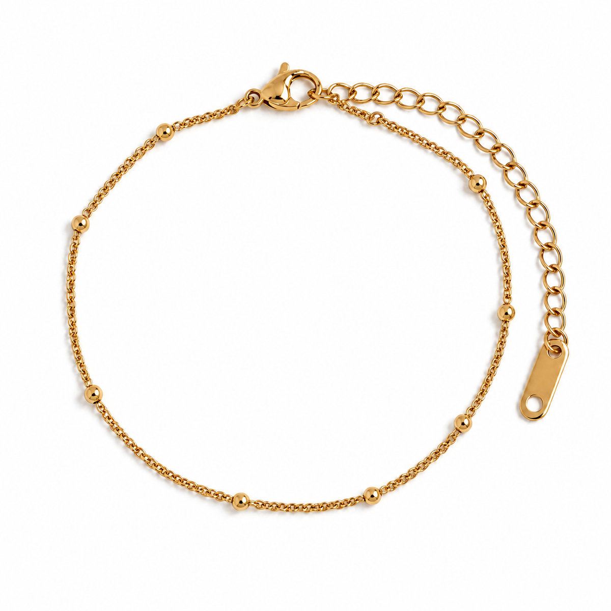 Inez Satellite Bracelet – fine gold chain with spaced beads and extender
