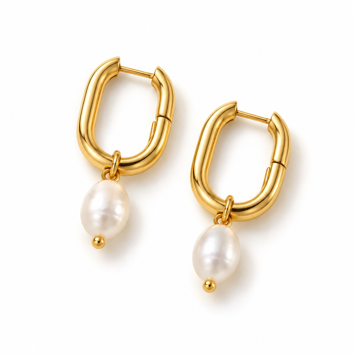 Isa Pearl Drop Hoop Earrings alternate angle on white — TAIA Jewellery