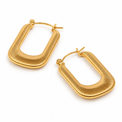 Léa Ribbed Rectangle Hoops alternate angle on white — TAIA Jewellery