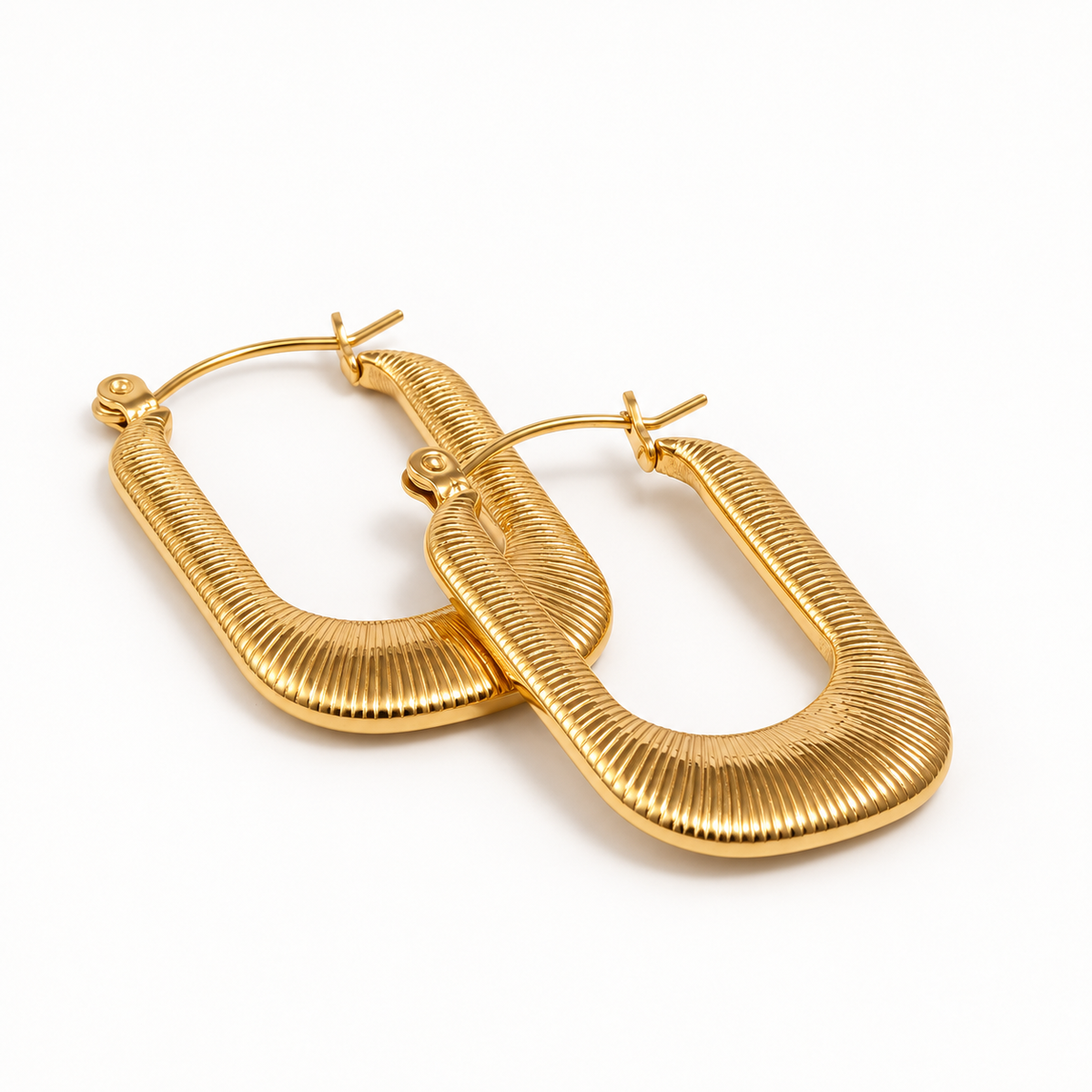 Léa Ribbed Rectangle Hoops on white — TAIA Jewellery