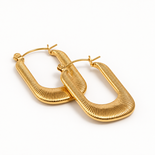 Léa Ribbed Rectangle Hoops on white — TAIA Jewellery