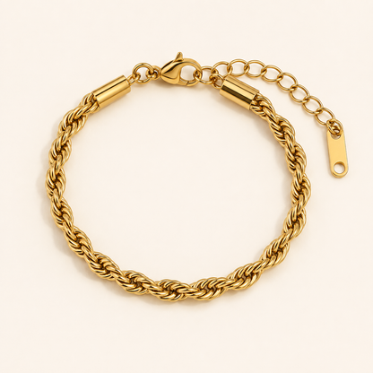 Maelle Rope Bracelet — 18K gold PVD rope chain on a light ivory background