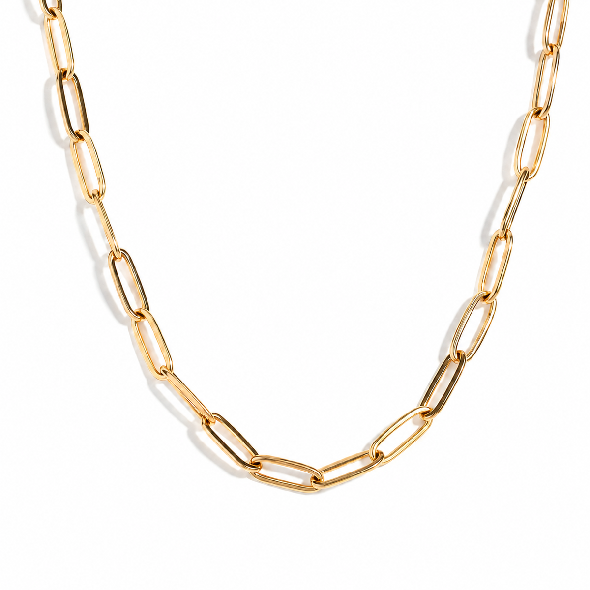 Maris Paperclip Necklace in polished gold on a clean white background