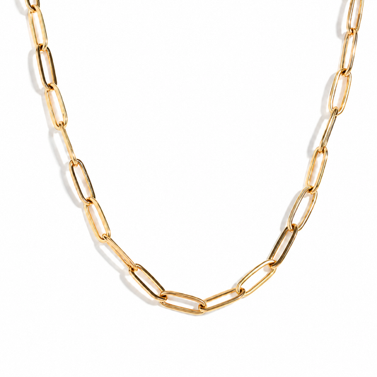 Maris Paperclip Necklace in polished gold on a clean white background