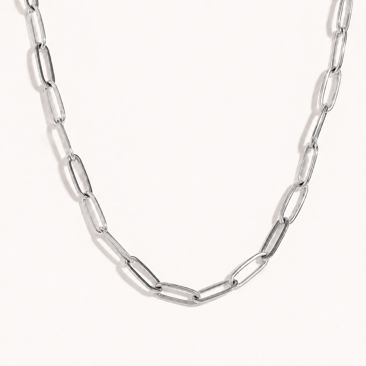 TAIA Maris Paperclip Necklace silver on a light background