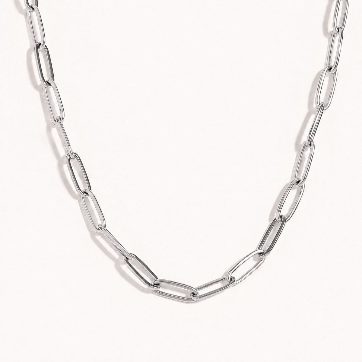 TAIA Maris Paperclip Necklace silver on a light background