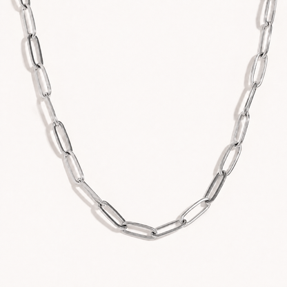 TAIA Maris Paperclip Necklace silver on a light background