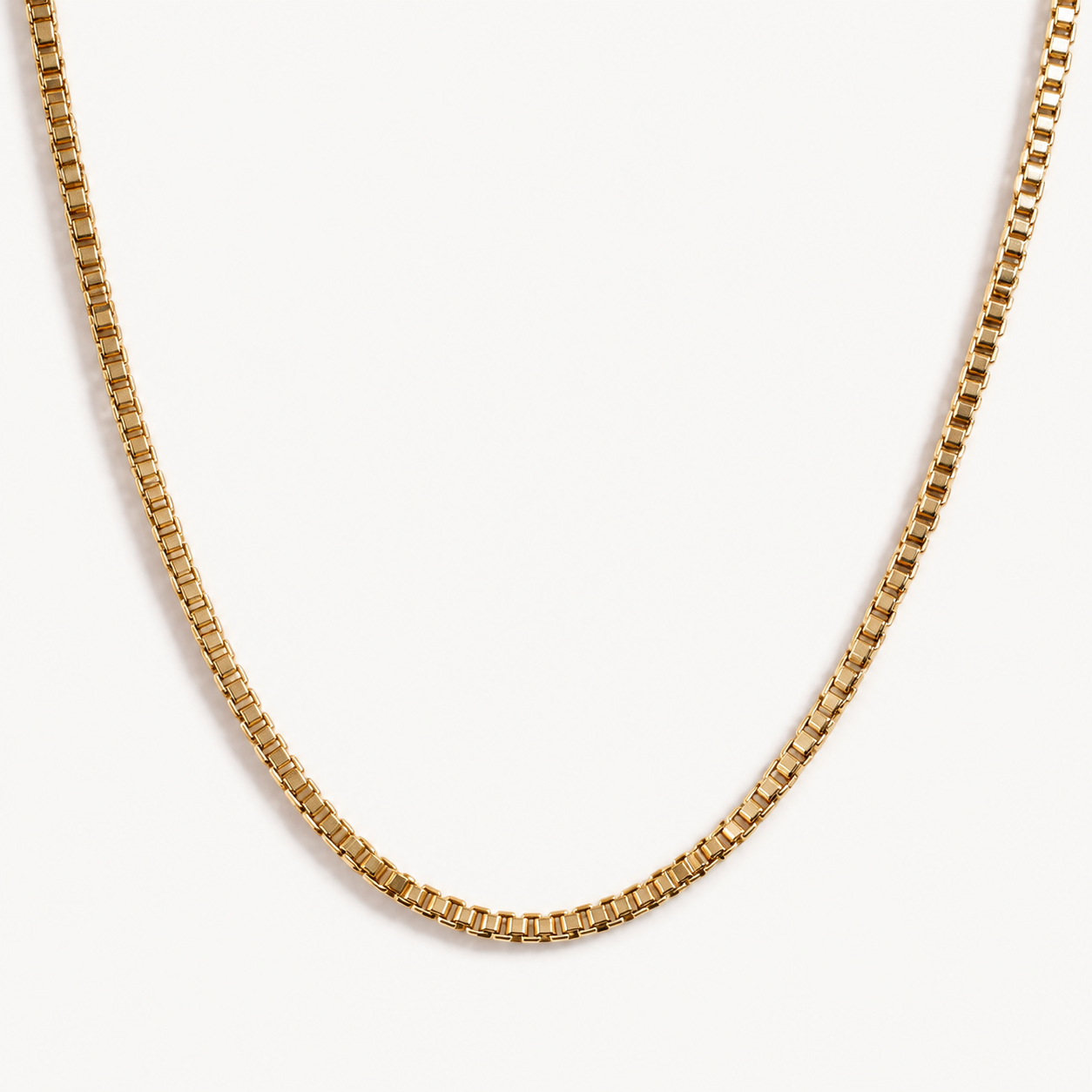 TAIA Renna Box Chain Necklace gold on a light background