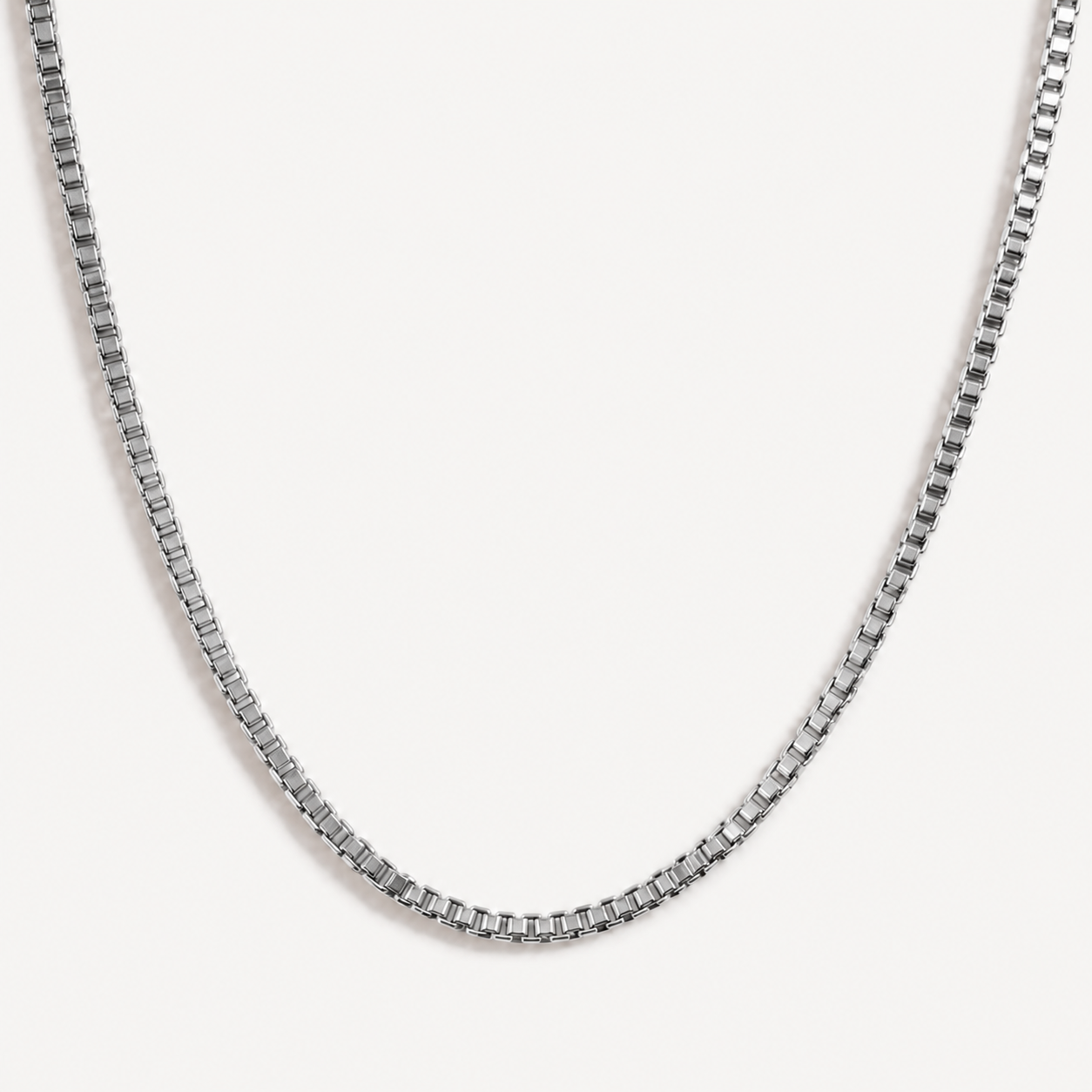 TAIA Renna Box Chain Necklace silver on a light background