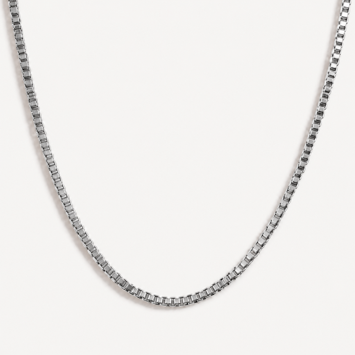 TAIA Renna Box Chain Necklace silver on a light background