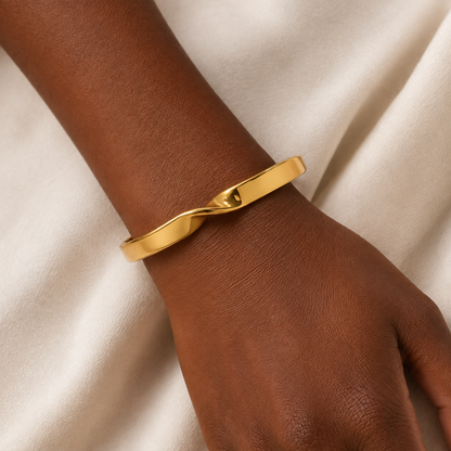 Sabine Twist Cuff Bracelet worn by a model in a close-up