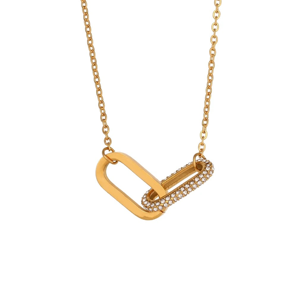 Camille Paperclip Pendant Necklace — Clear stones in gold