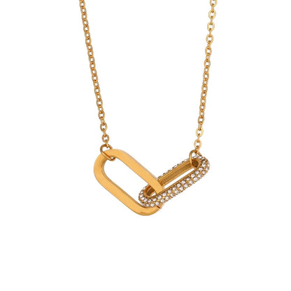 Camille Paperclip Pendant Necklace — Clear stones in gold