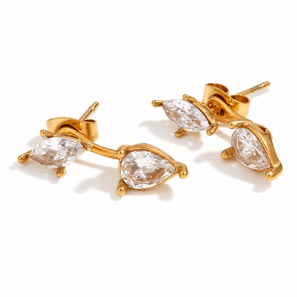 Celestine Twin Zircon Earrings in gold — TAIA Jewellery