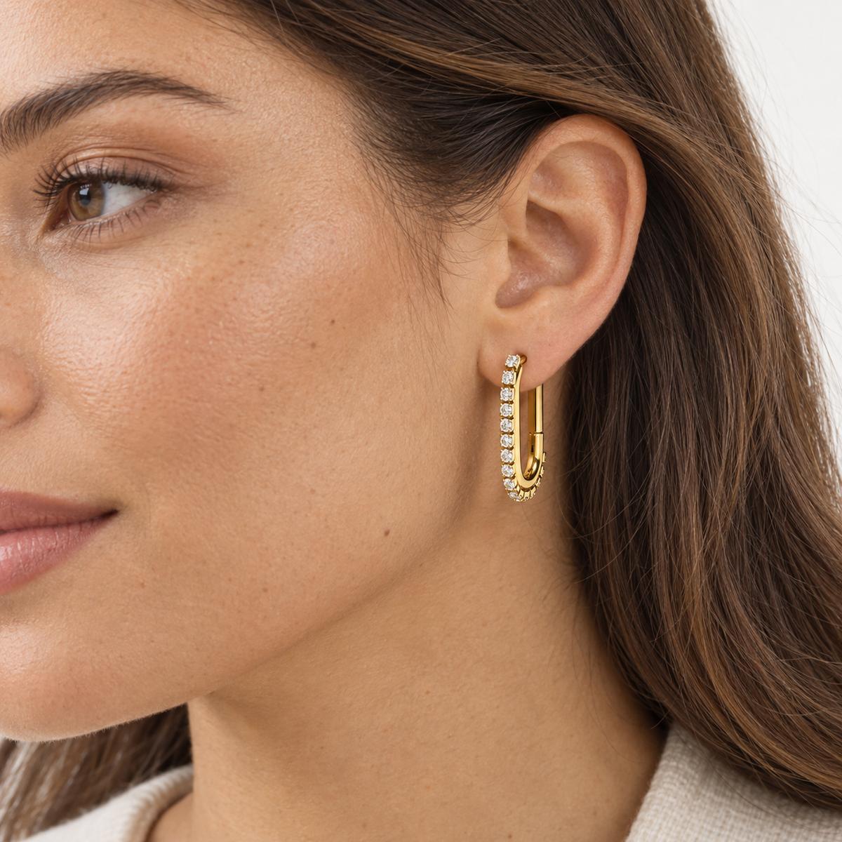 Céliane Hoops in gold worn by a model — TAIA Jewellery