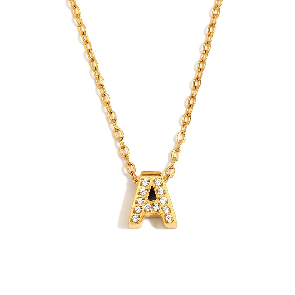 Éliane Pavé Initial Necklace — Letter A in gold