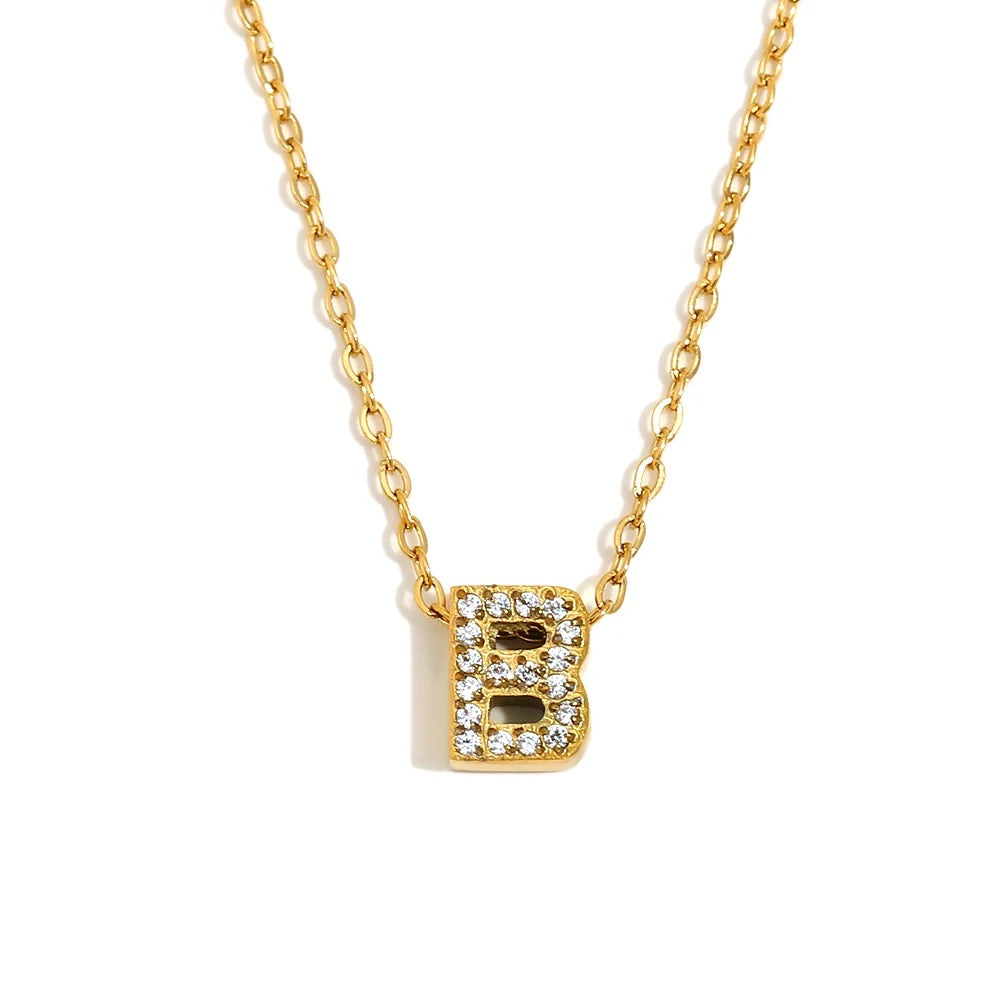 Éliane Pavé Initial Necklace — Letter B in gold