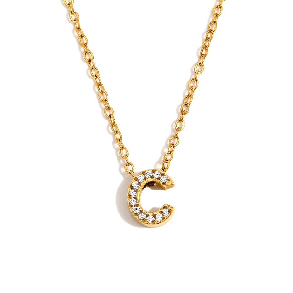 Éliane Pavé Initial Necklace — Letter C in gold