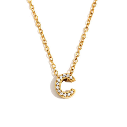 Éliane Pavé Initial Necklace — Letter C in gold