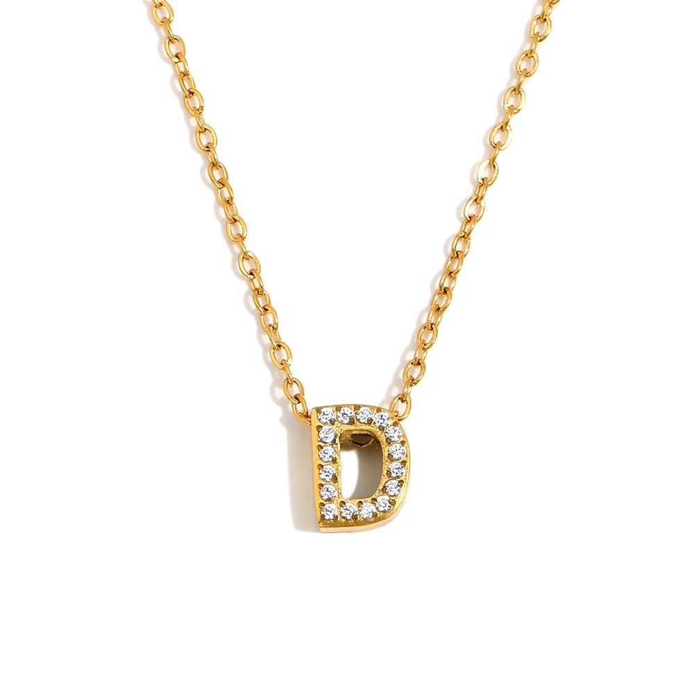 Éliane Pavé Initial Necklace — Letter D in gold