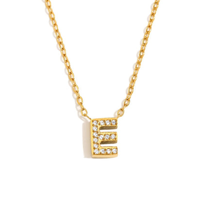 Éliane Pavé Initial Necklace — Letter E in gold