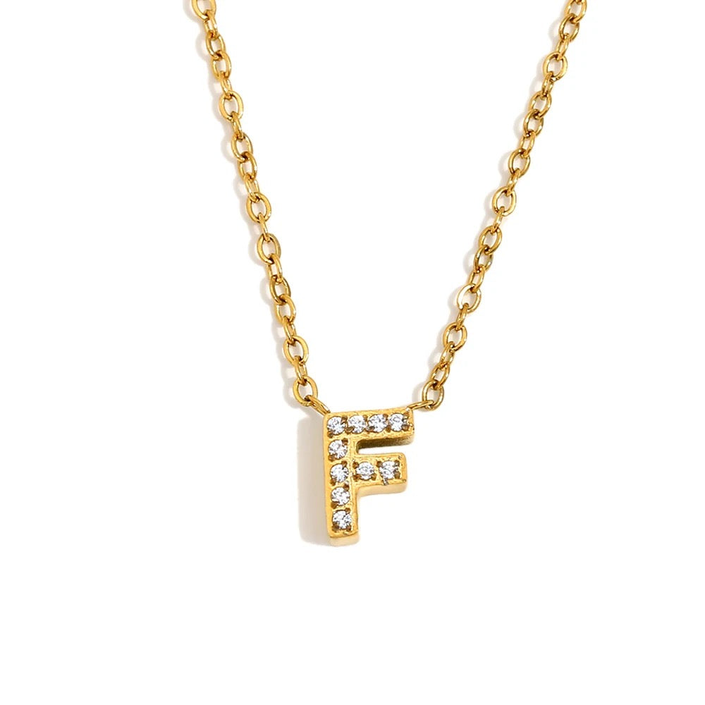 Éliane Pavé Initial Necklace — Letter F in gold