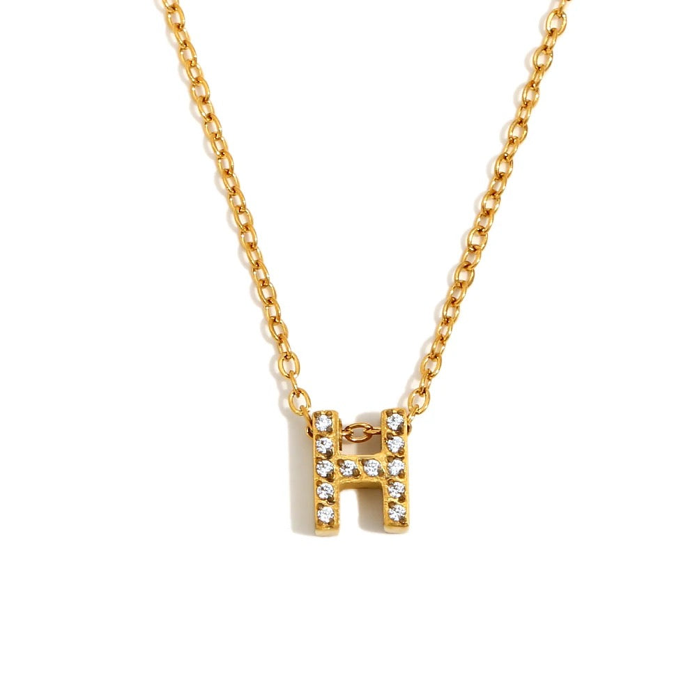 Éliane Pavé Initial Necklace — Letter H in gold