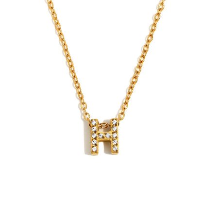 Éliane Pavé Initial Necklace — Letter H in gold