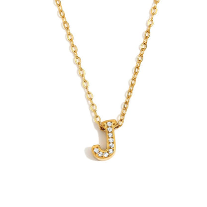Éliane Pavé Initial Necklace — Letter J in gold