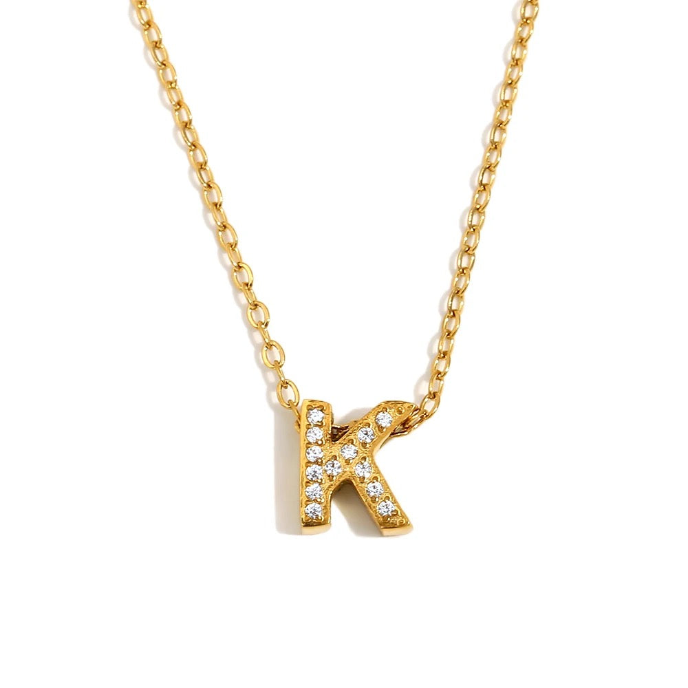 Éliane Pavé Initial Necklace — Letter K in gold