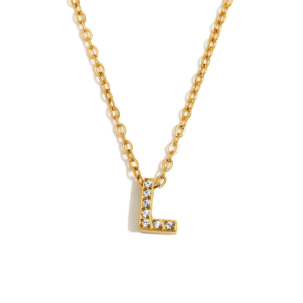 Éliane Pavé Initial Necklace — Letter L in gold