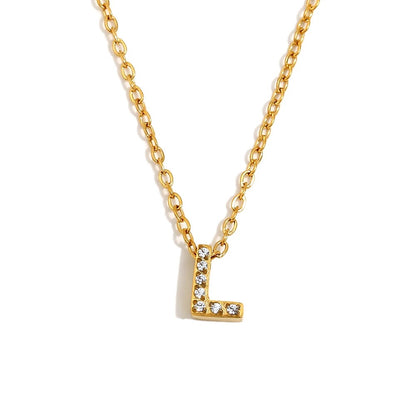 Éliane Pavé Initial Necklace — Letter L in gold