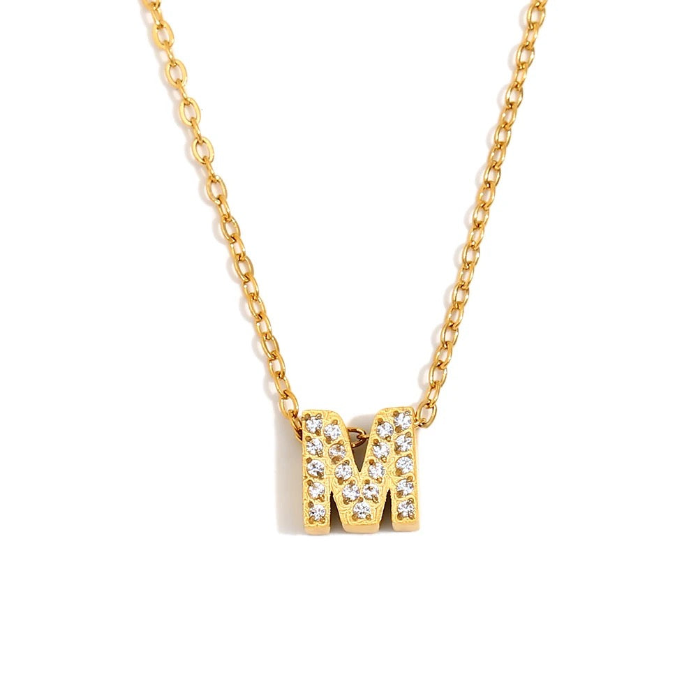 Éliane Pavé Initial Necklace — Letter M in gold