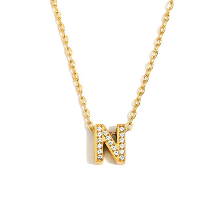 Éliane Pavé Initial Necklace — Letter N in gold
