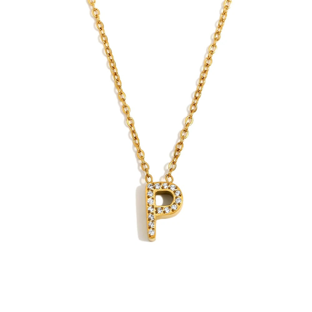 Éliane Pavé Initial Necklace — Letter P in gold