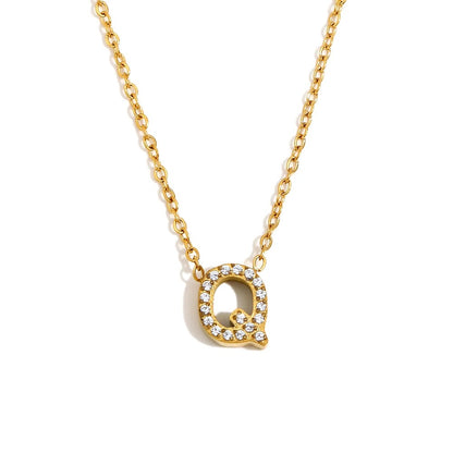 Éliane Pavé Initial Necklace — Letter Q in gold