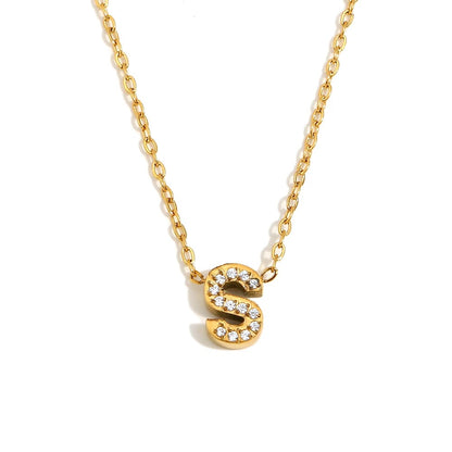 Éliane Pavé Initial Necklace — Letter S in gold